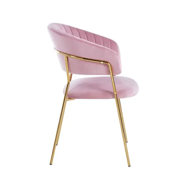 Krzesło na złotych nogach tapicerowane różowe K4-ZA bok